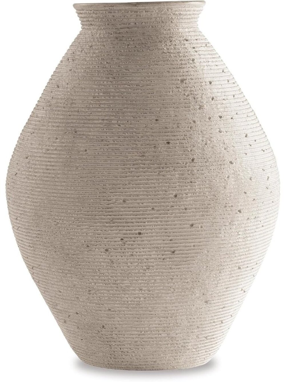 Rustic Large 17" Vase Distressed Antique Tan Ribbed Farmhouse Home Decorration